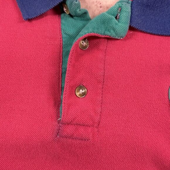 VTG 90s Six Flags Pepe Le Pew Embroidered Polo Shirt Men’s Fuchsia Teal Size L - Picture 6 of 10